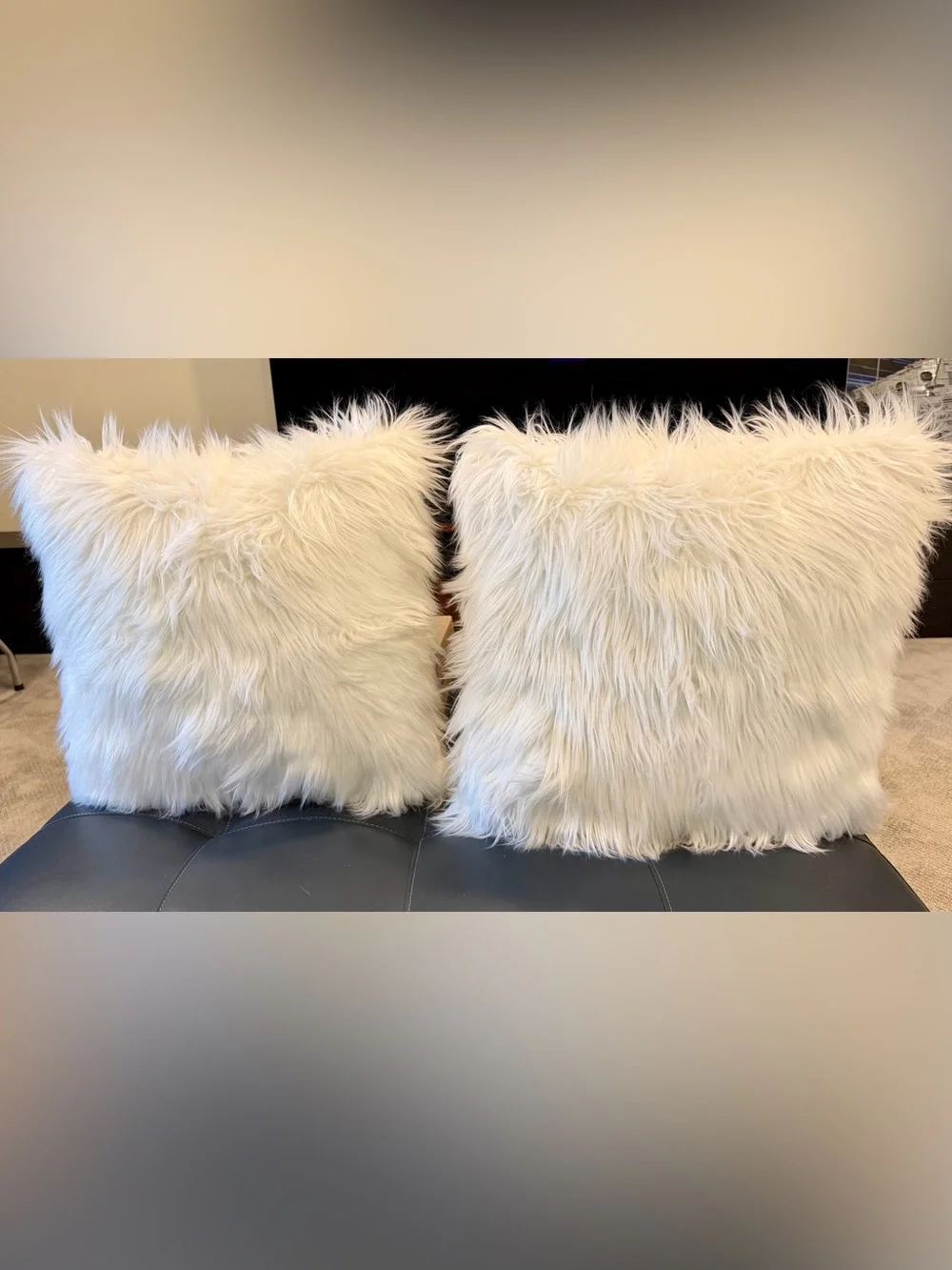 White Faux Fur Throw Pillow Pair